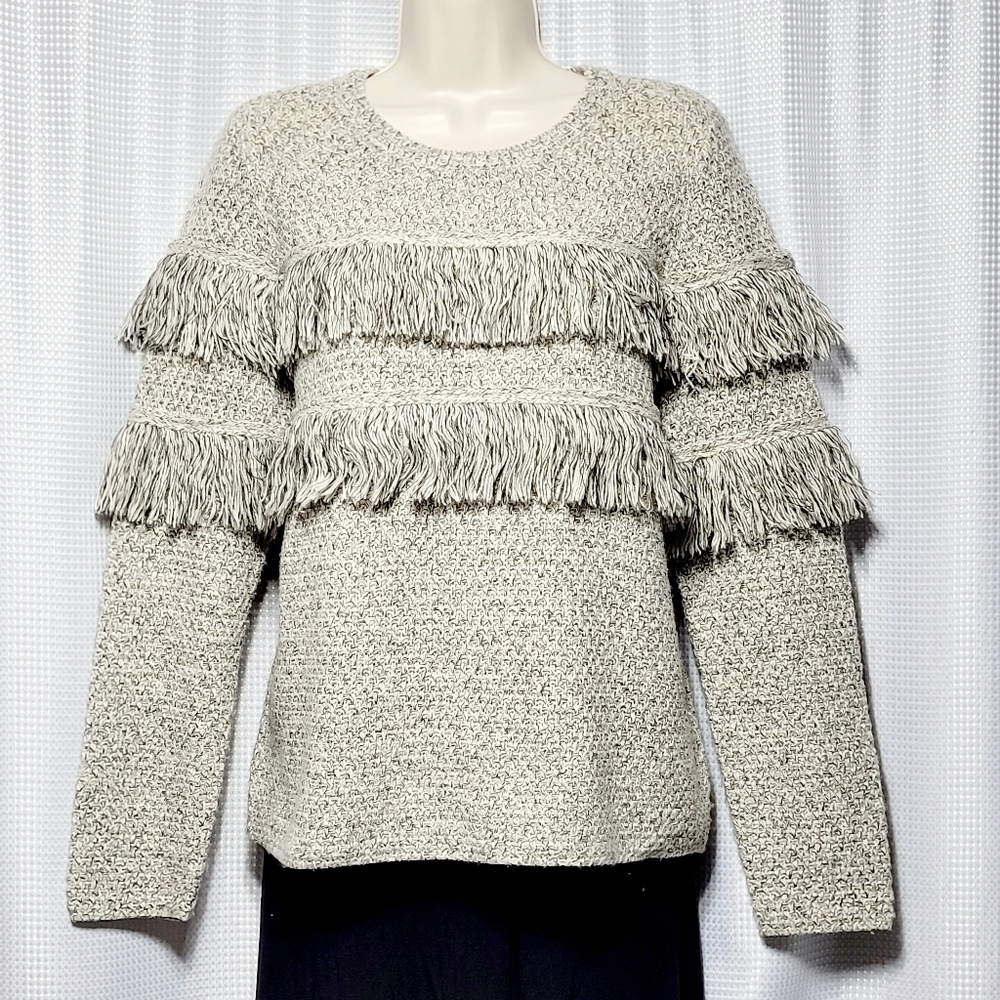 Mudpie Boho Beckham Fringe Oatmeal Sweater (M)